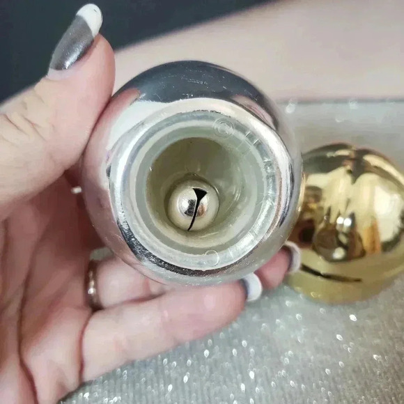 Gold and Silver Jingle Bells Ball Salt and Pepper Shakers - Picture 2 of 4